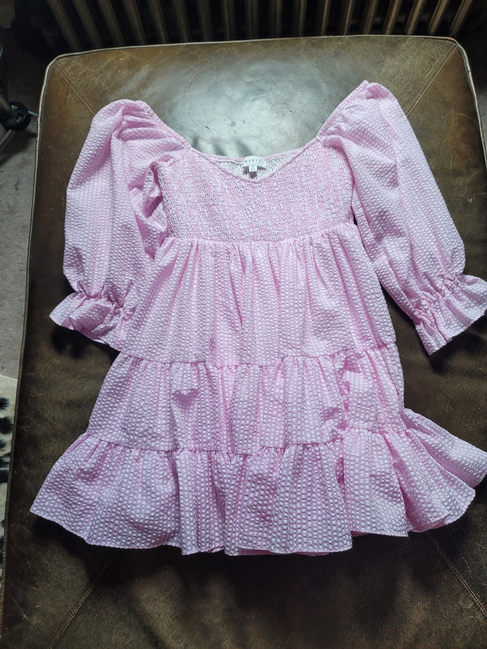 Smocked Tiered Mini Dress in Light Pink